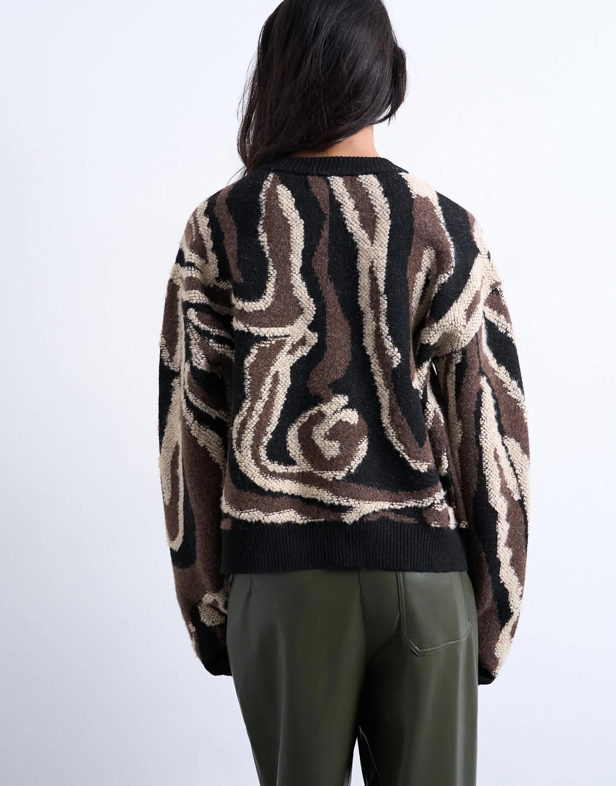 Topshop knitted animal pattern cardigan in brown