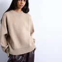 Topshop Grobstrickpullover mit Rundhalsausschnitt in Haferfarbe