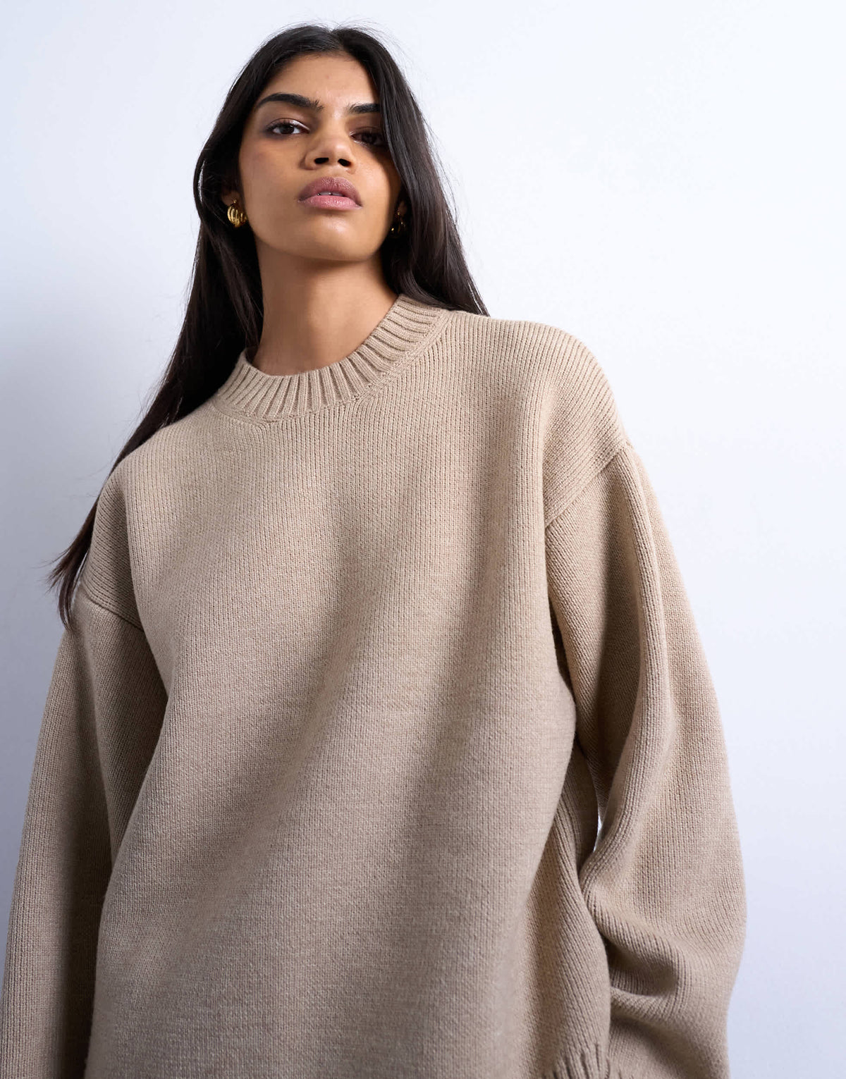 Topshop knitted chunky all needle clean crew jumper in oat
