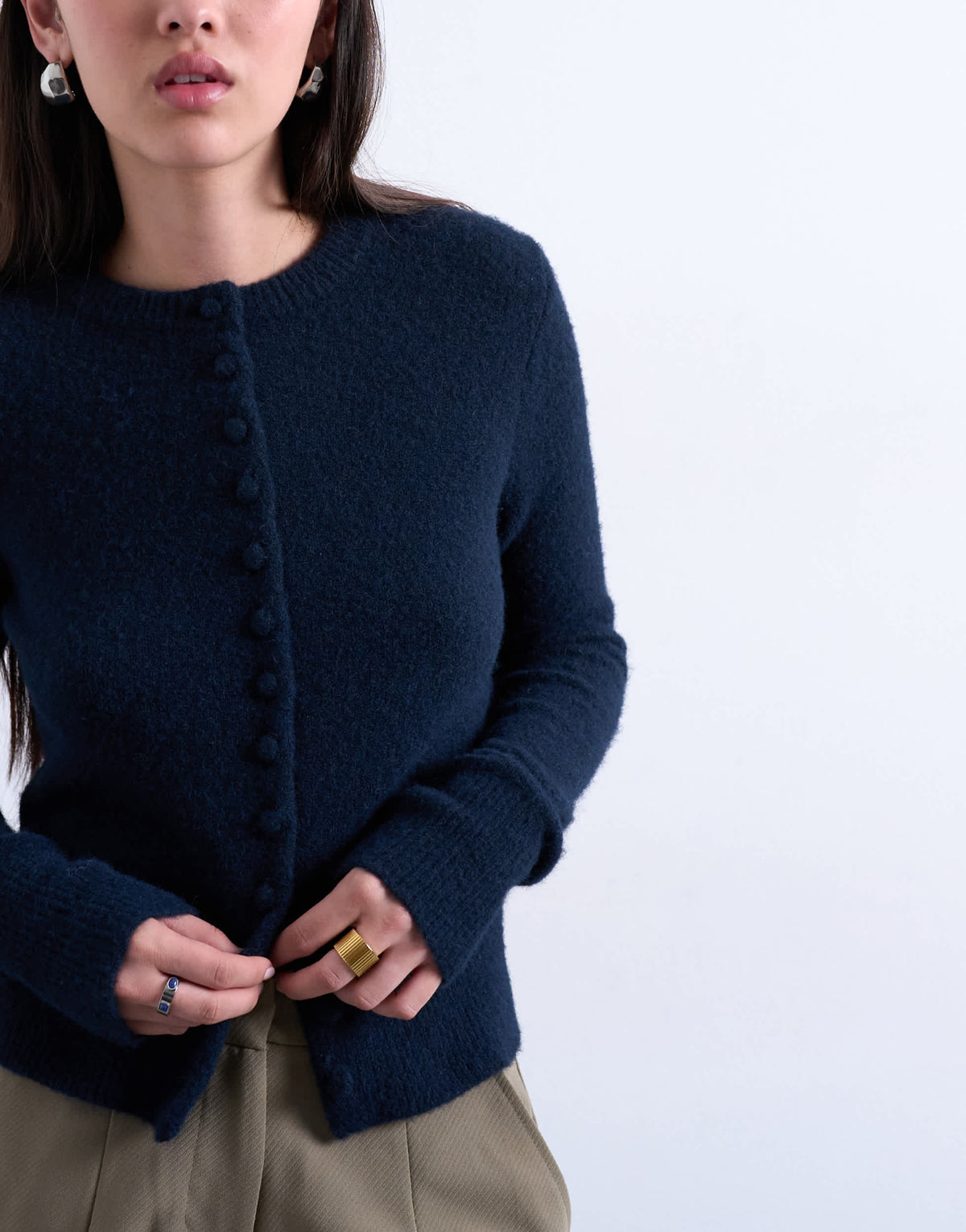 Topshop knitted covered button cardigan in navy