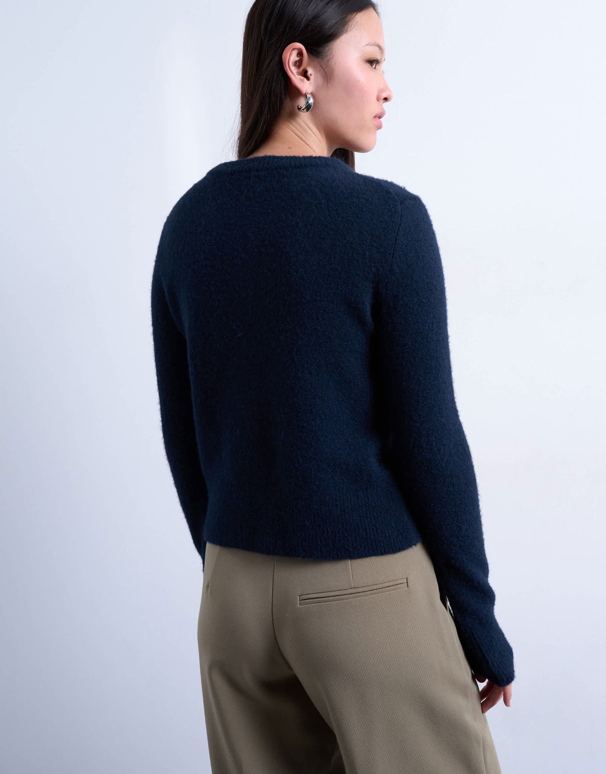 Topshop knitted covered button cardigan in navy
