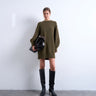 Topshop knitted wool crew neck mini dress in khaki