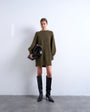 Topshop knitted wool crew neck mini dress in khaki