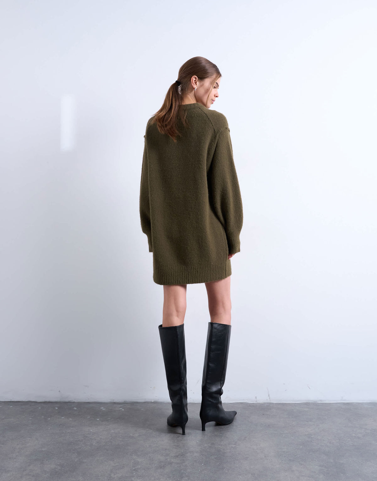 Topshop knitted wool crew neck mini dress in khaki