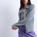 Topshop Strickjacke mit Strickkragen und Reißverschlussring in Grau
