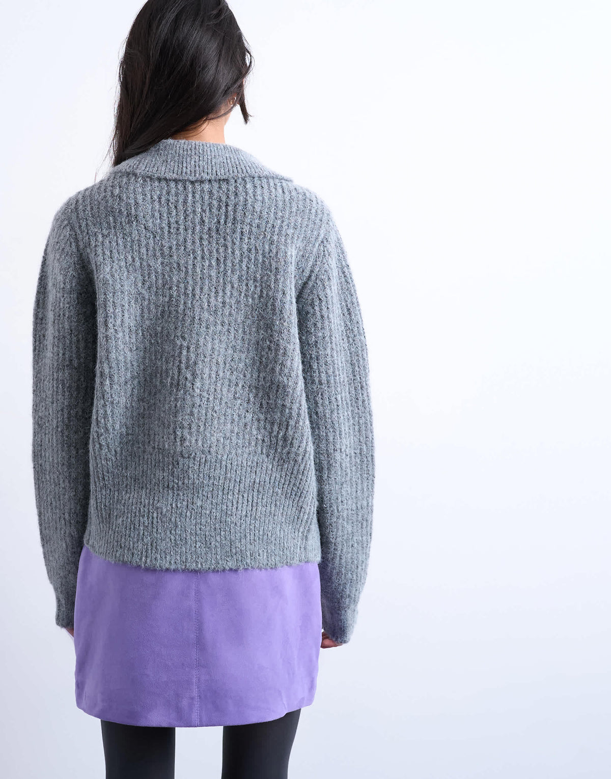 Topshop knitted collar zip ring cardi in grey