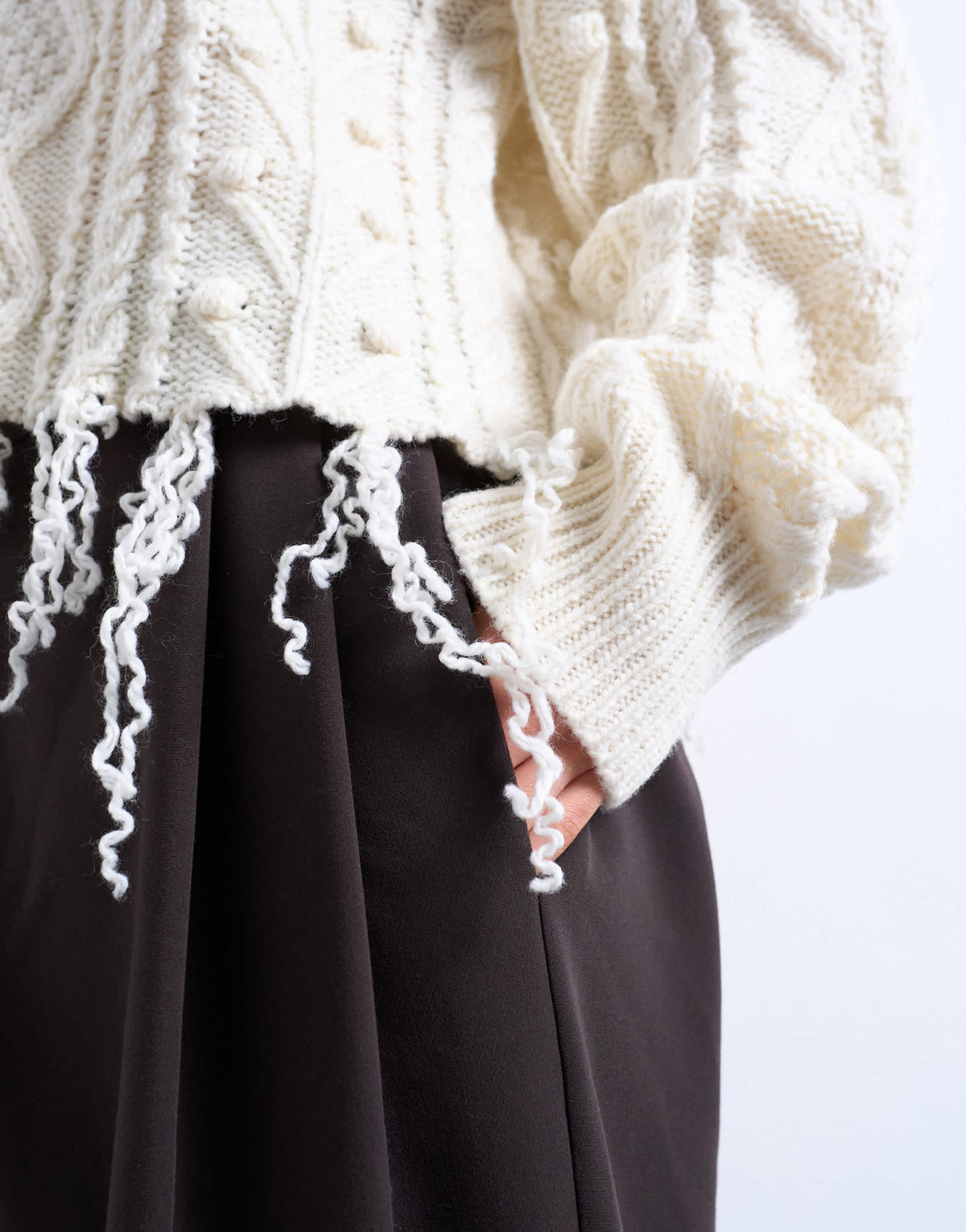 Topshop knitted distressed cable jumper in ivory