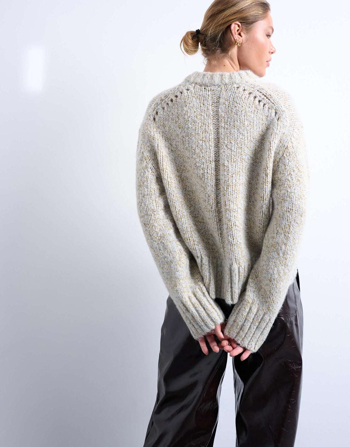 Topshop knitted twisted fluffy boxy jumper in blue and yellow multi