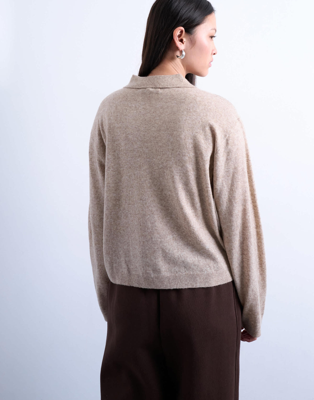 Topshop knitted fine argyle polo in Oat