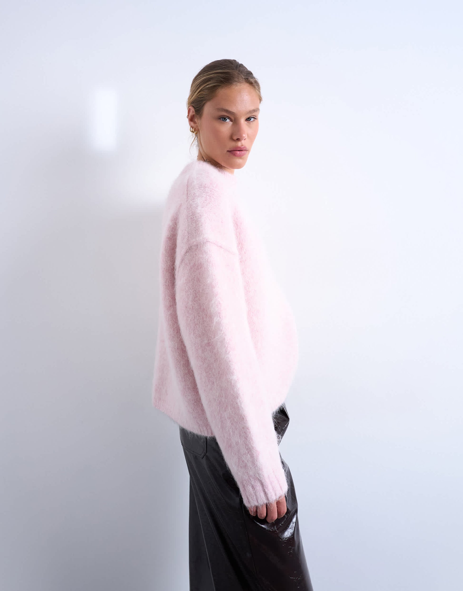 Topshop knitted premium alpaca jumper in pink