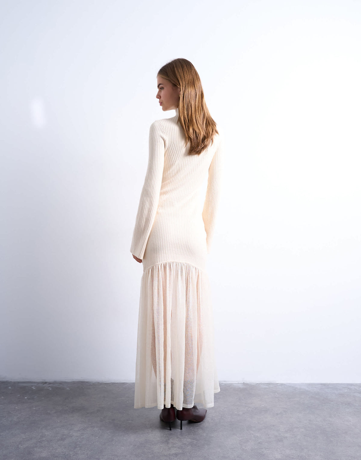 Topshop knitted full skirt dress in ivory