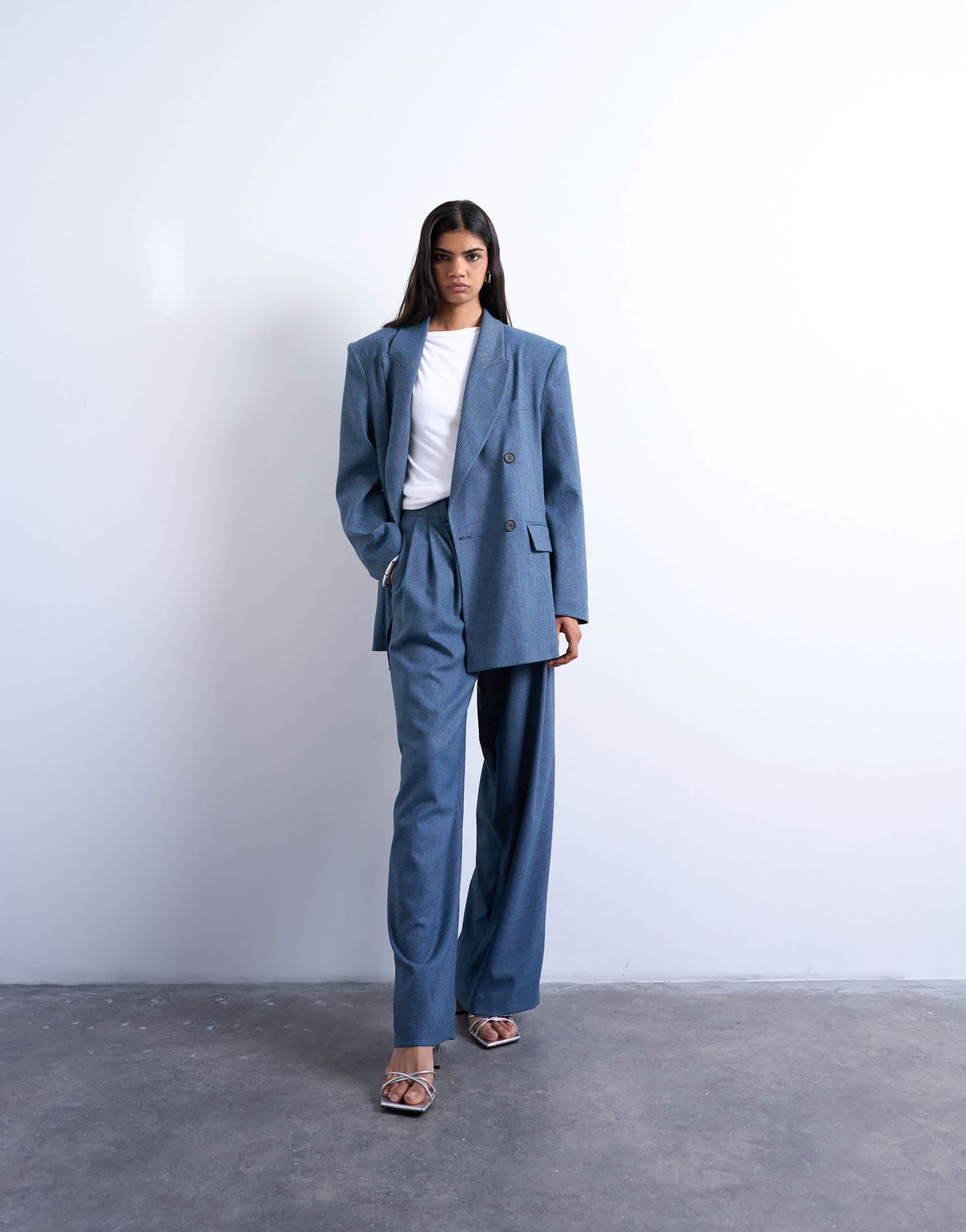 Topshop 80s double breasted oversized suit blazer in navy