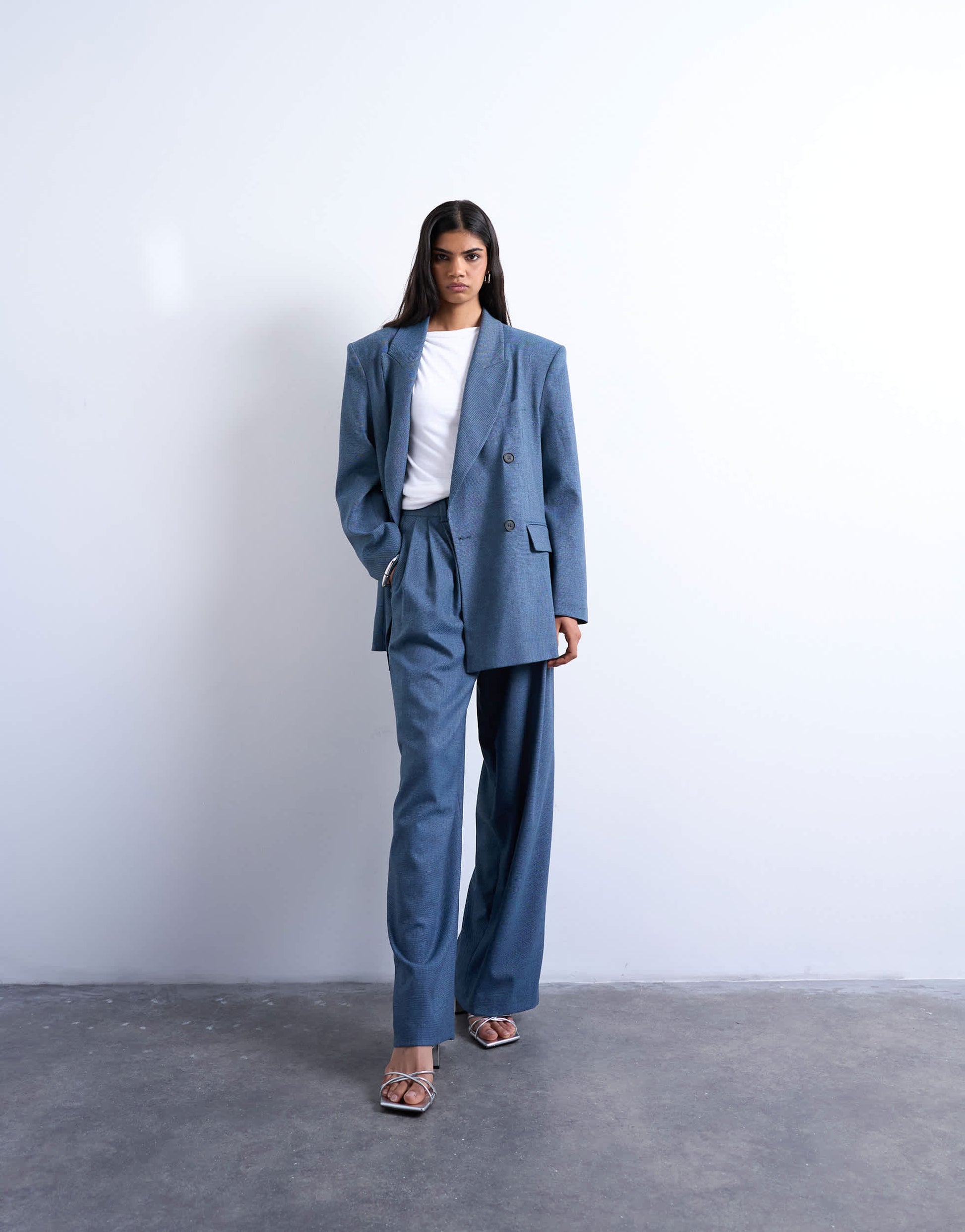 Topshop 80s double breasted oversized suit blazer in navy