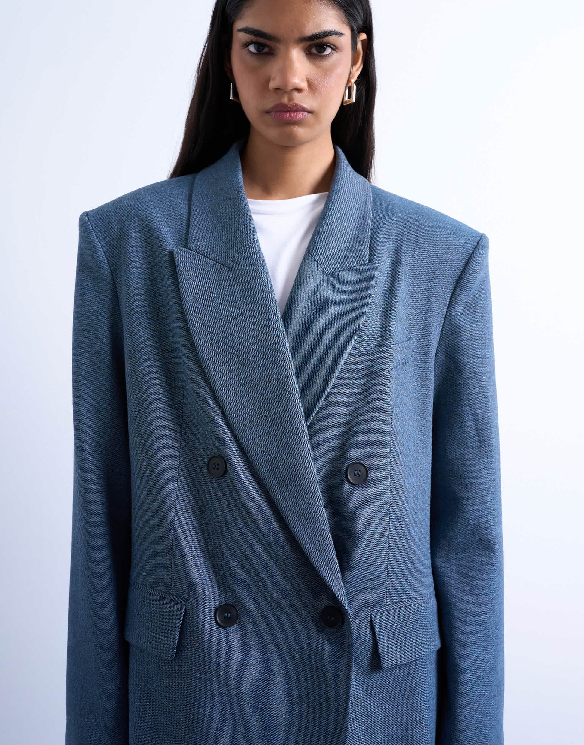 Topshop 80s double breasted oversized suit blazer in navy
