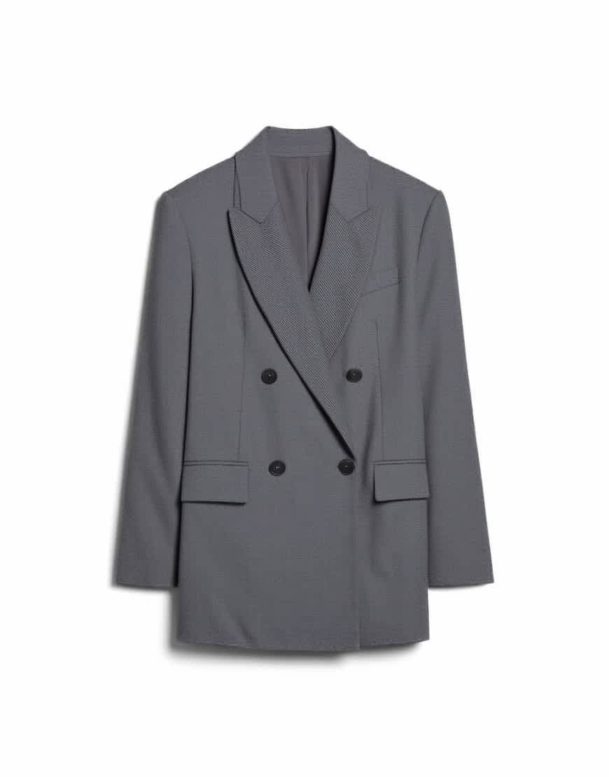 Topshop 80s double breasted oversized blazer in grey