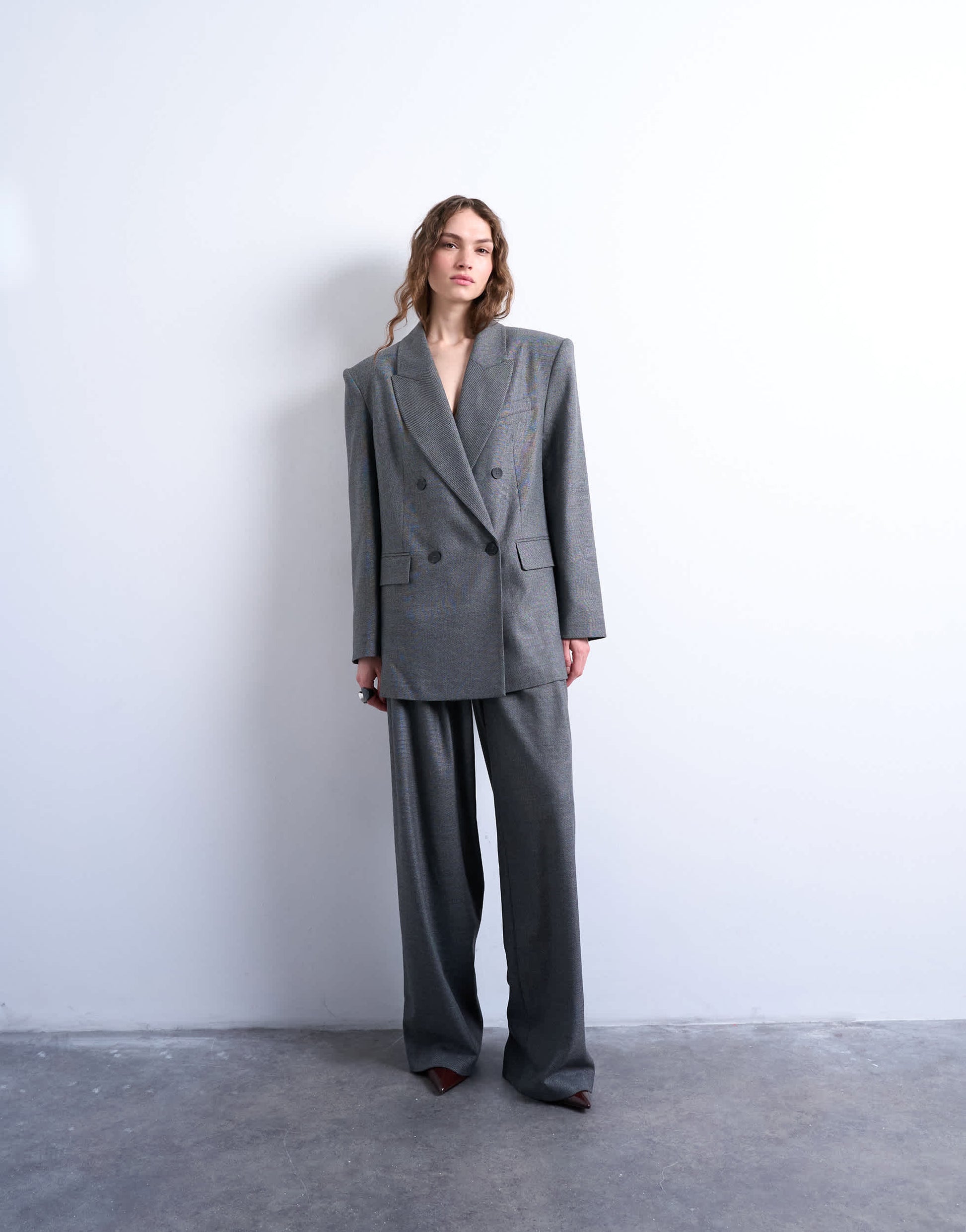 Topshop 80s double breasted oversized blazer in grey