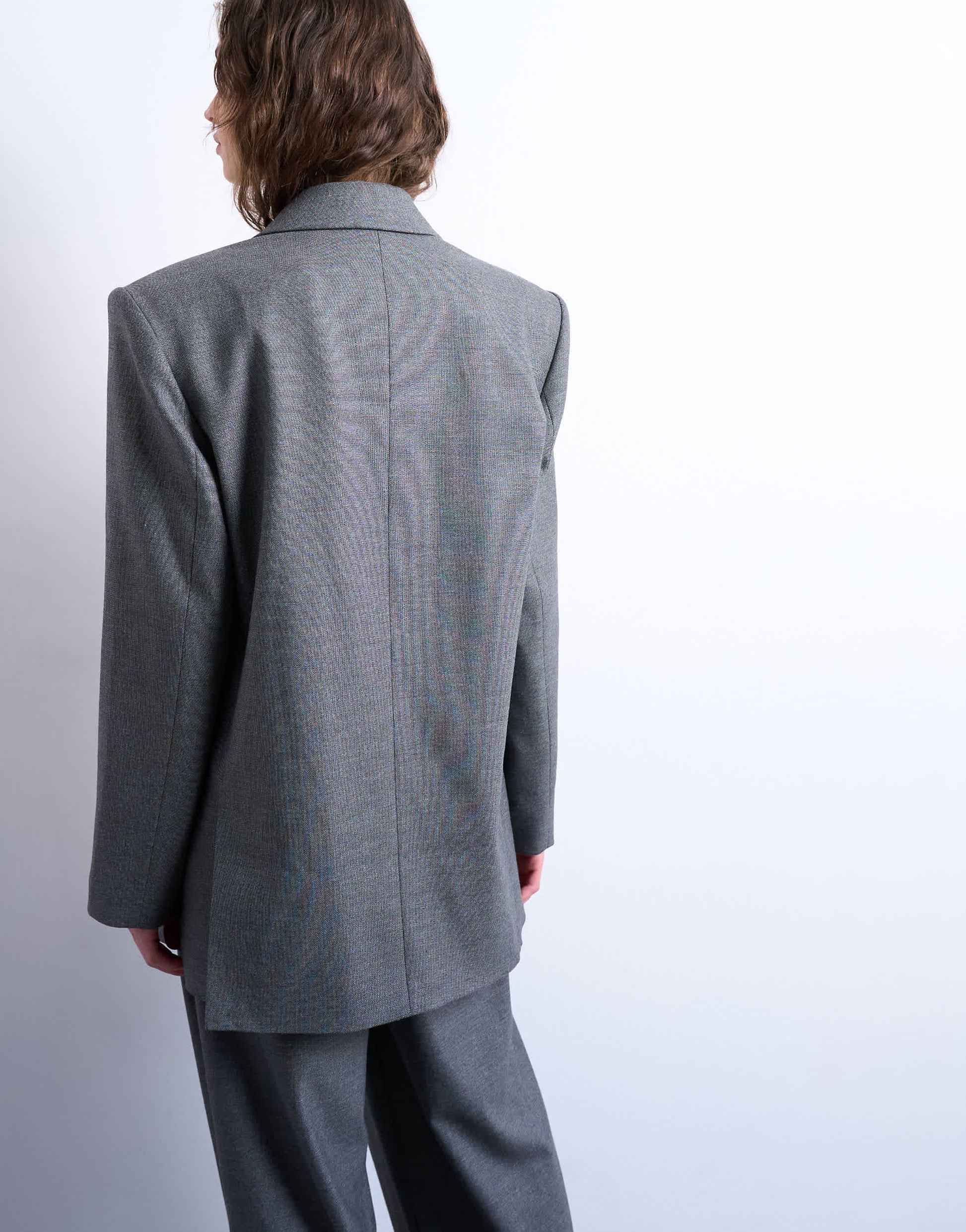 Topshop 80s double breasted oversized blazer in grey