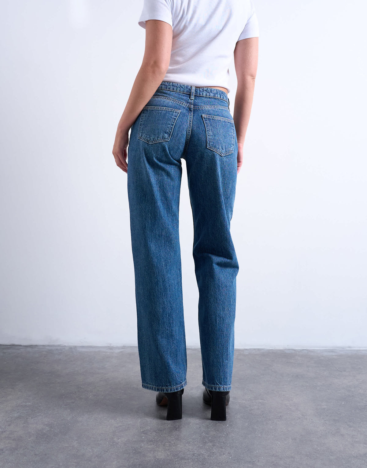 Topshop Hourglass Ember low rise straight leg jean with knee rip in vintage blue