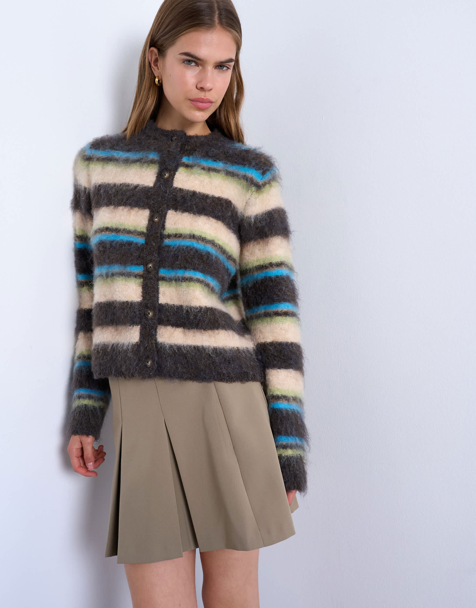 Topshop knitted fluffy multi stripe cardigan