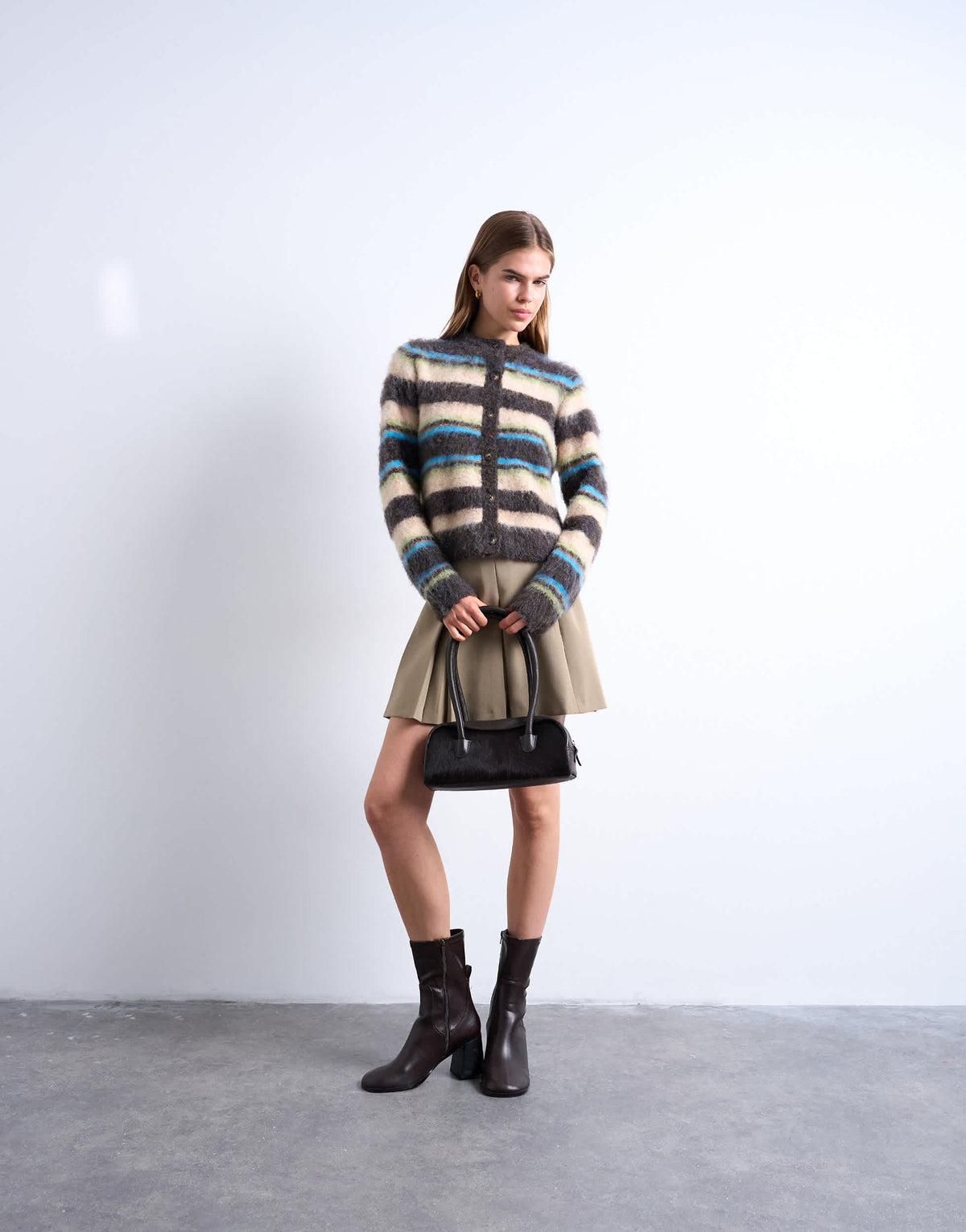 Topshop knitted fluffy multi stripe cardigan