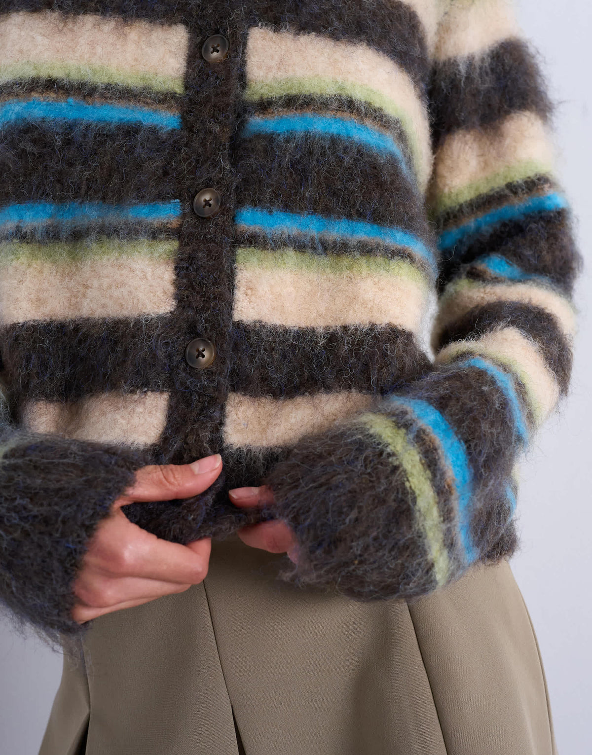 Topshop knitted fluffy multi stripe cardigan