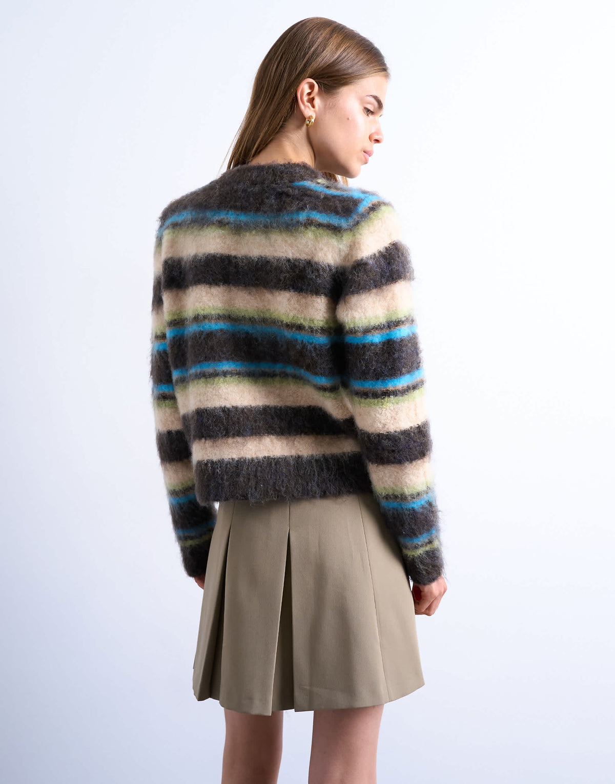 Topshop knitted fluffy multi stripe cardigan