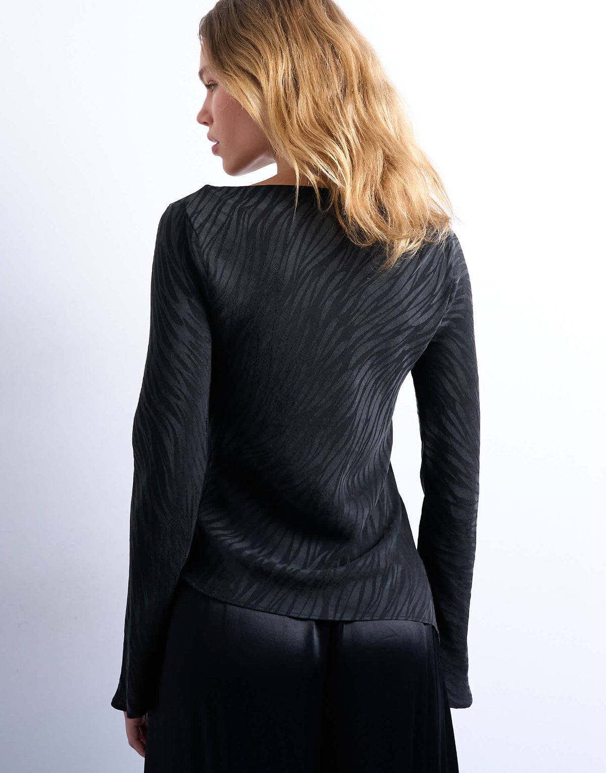Topshop jaquard zebra slash neck long sleeve in black
