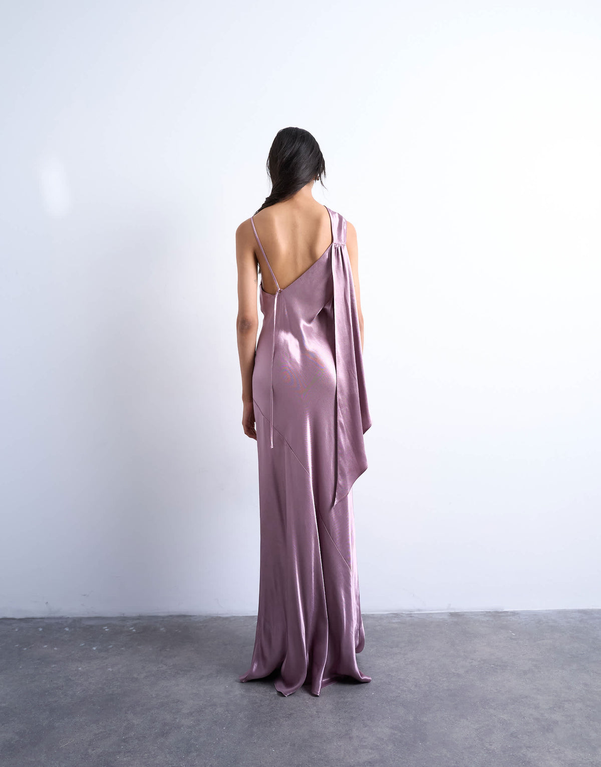 Topshop ruched side midi dress with drape back detail in dusky purple