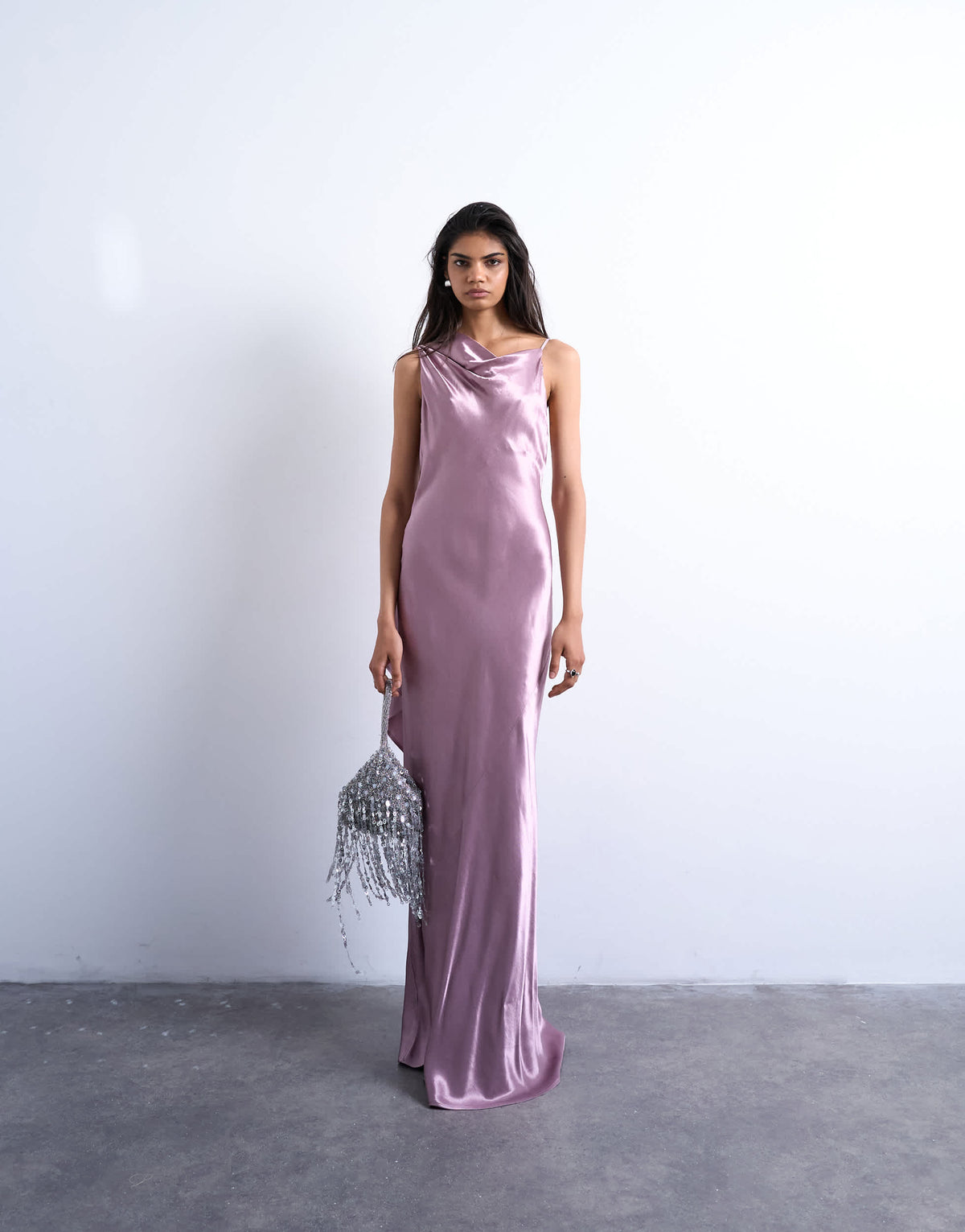 Topshop ruched side midi dress with drape back detail in dusky purple