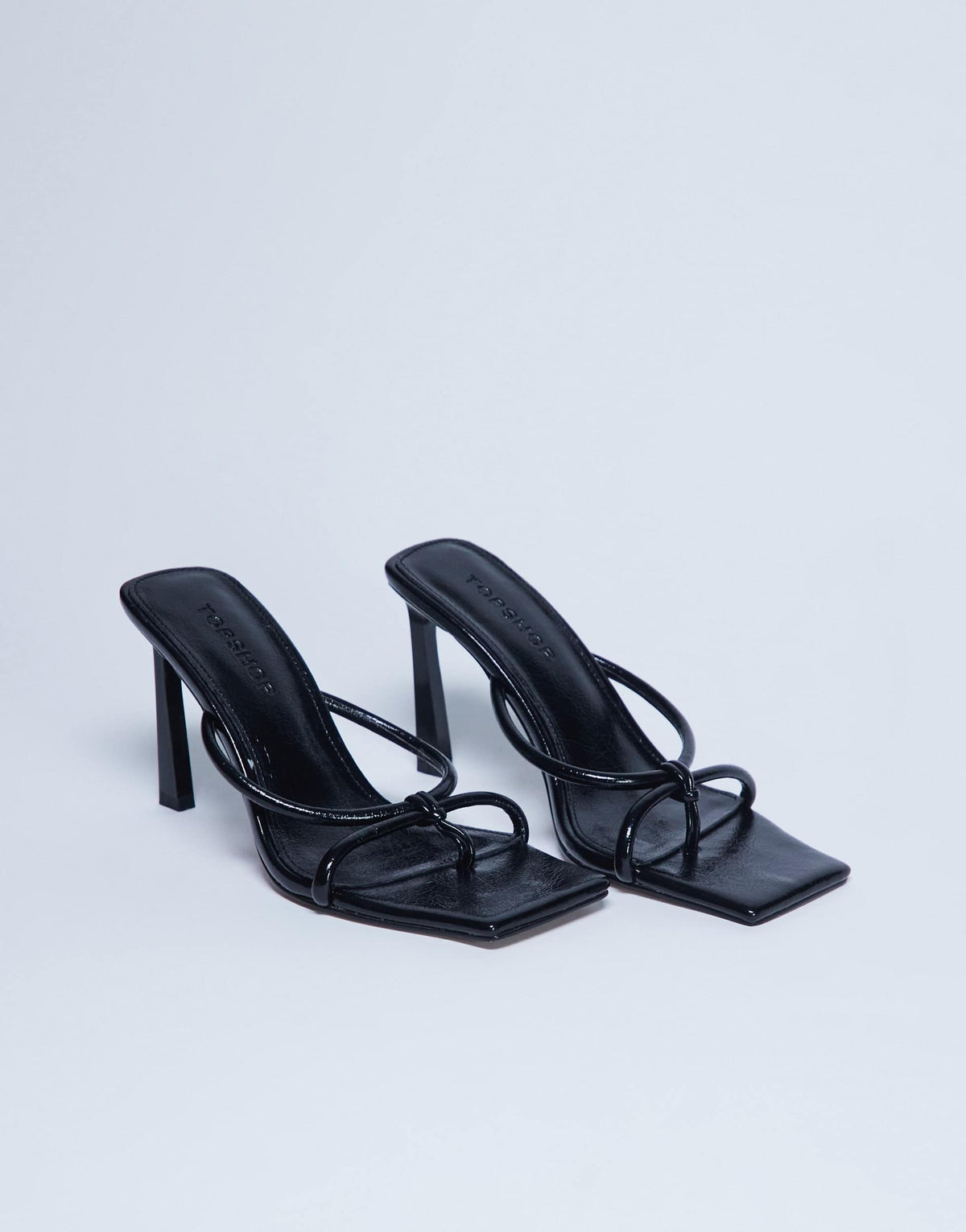 Topshop Flora strappy toe loop high heel in black