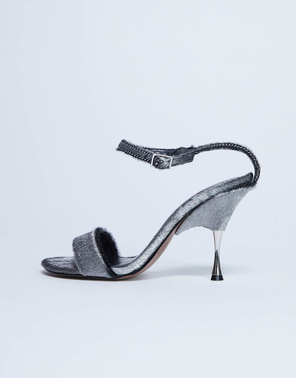 Sandales à talons hauts Topshop Fran en métal, en cuir véritable recouvert de poils argentés