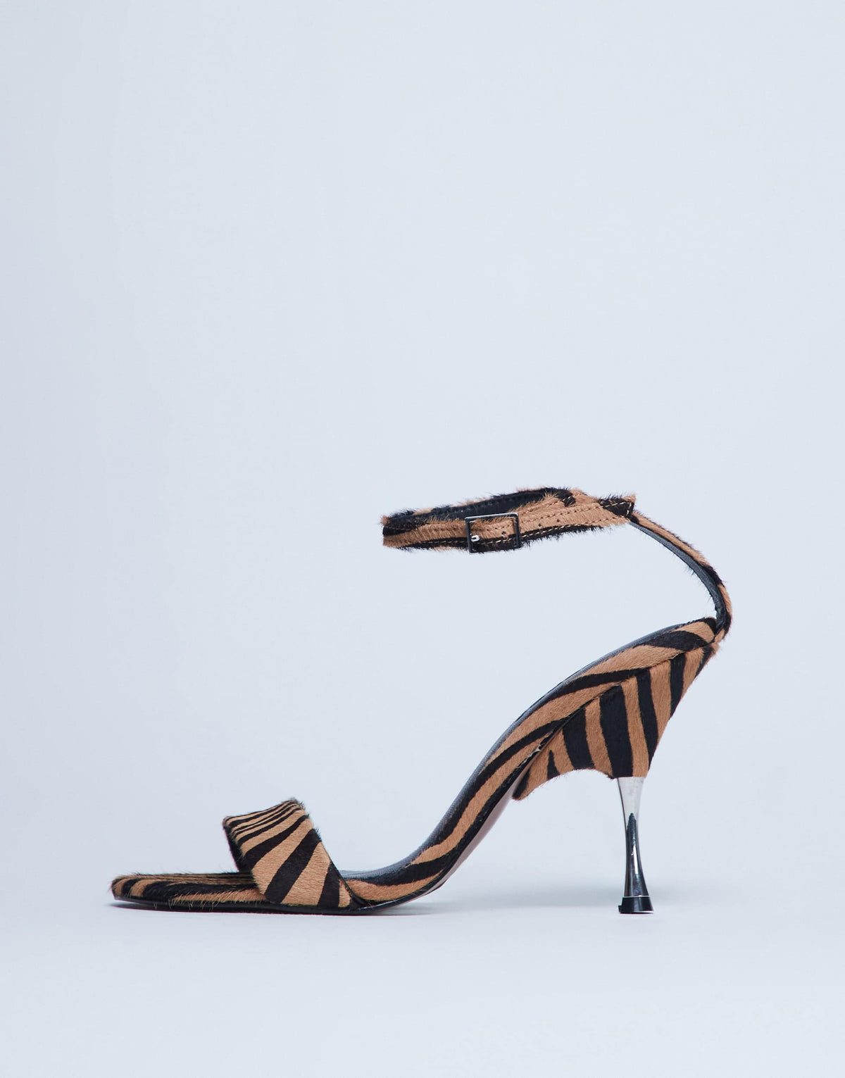 Topshop Fran high heel sandal with metal in tiger print hair on real leather