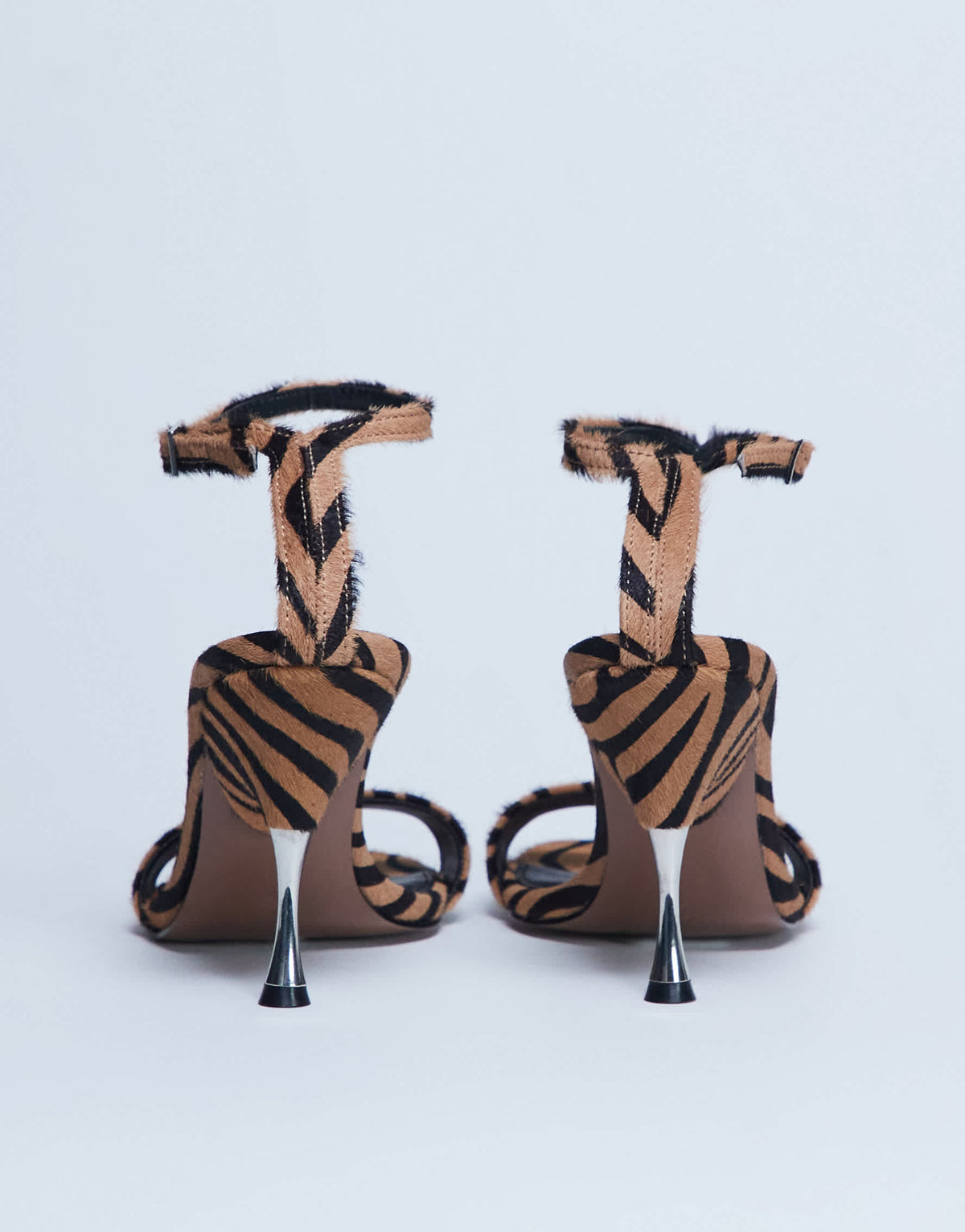 Topshop Fran high heel sandal with metal in tiger print hair on real leather
