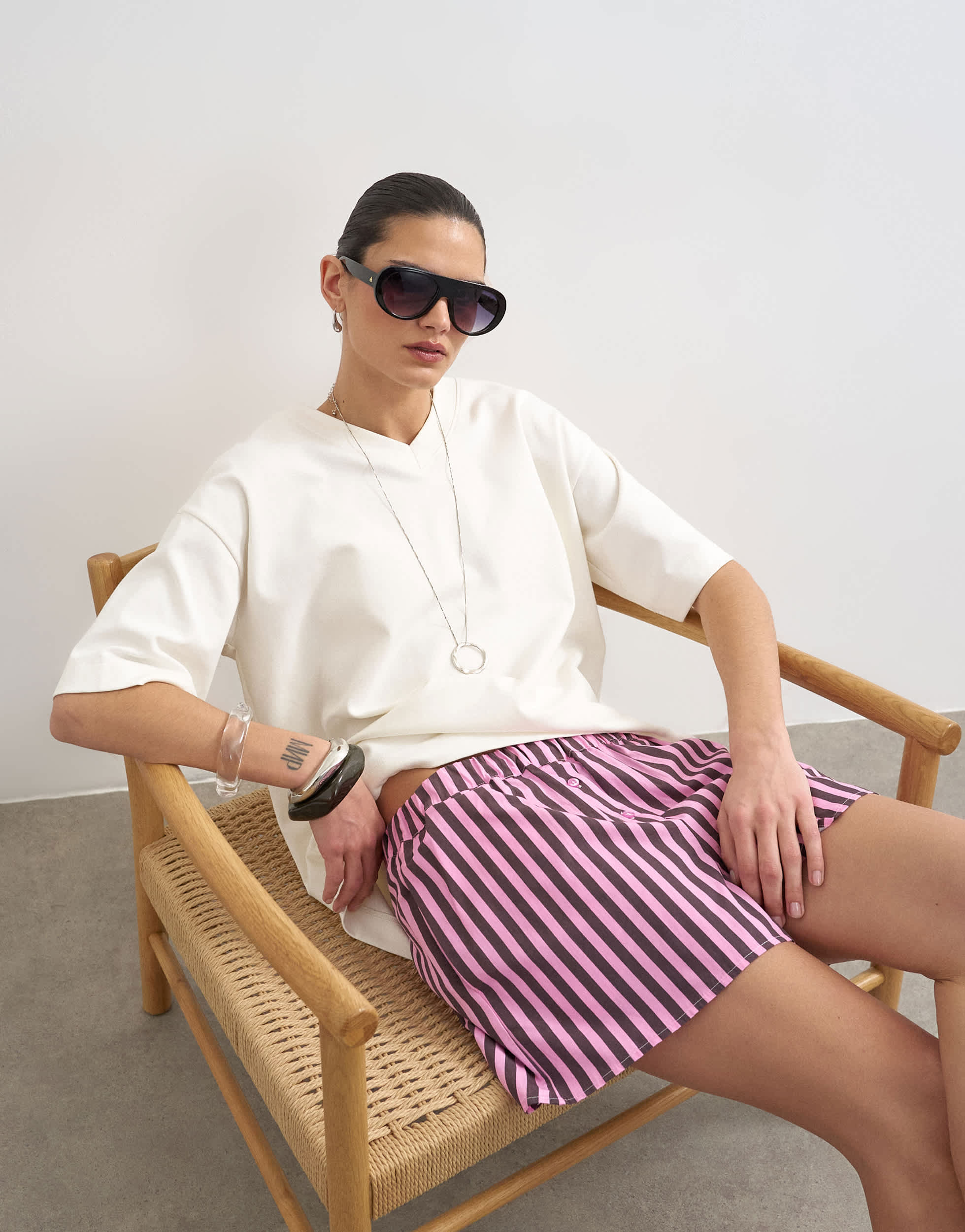 Topshop pink and purple stripe boxer short in pink