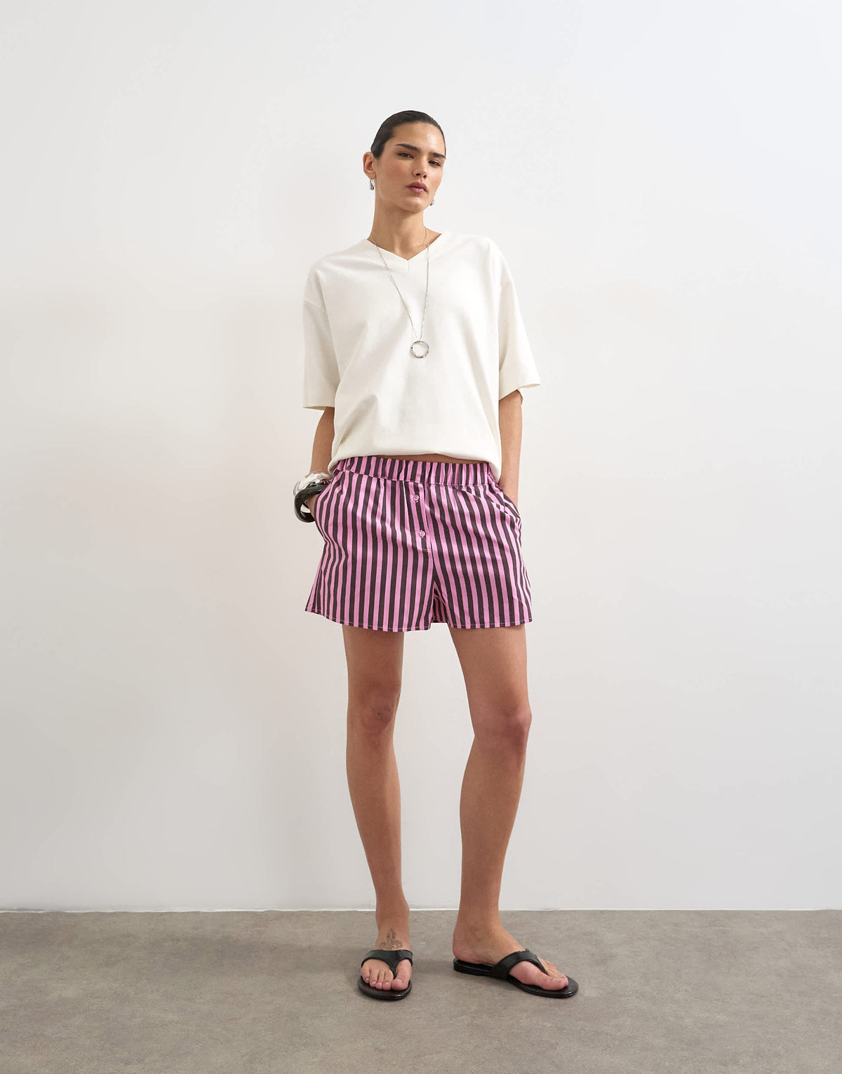Topshop pink and purple stripe boxer short in pink