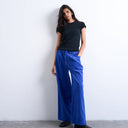 Topshop cord wide leg trouser with drawcord in cobalt
