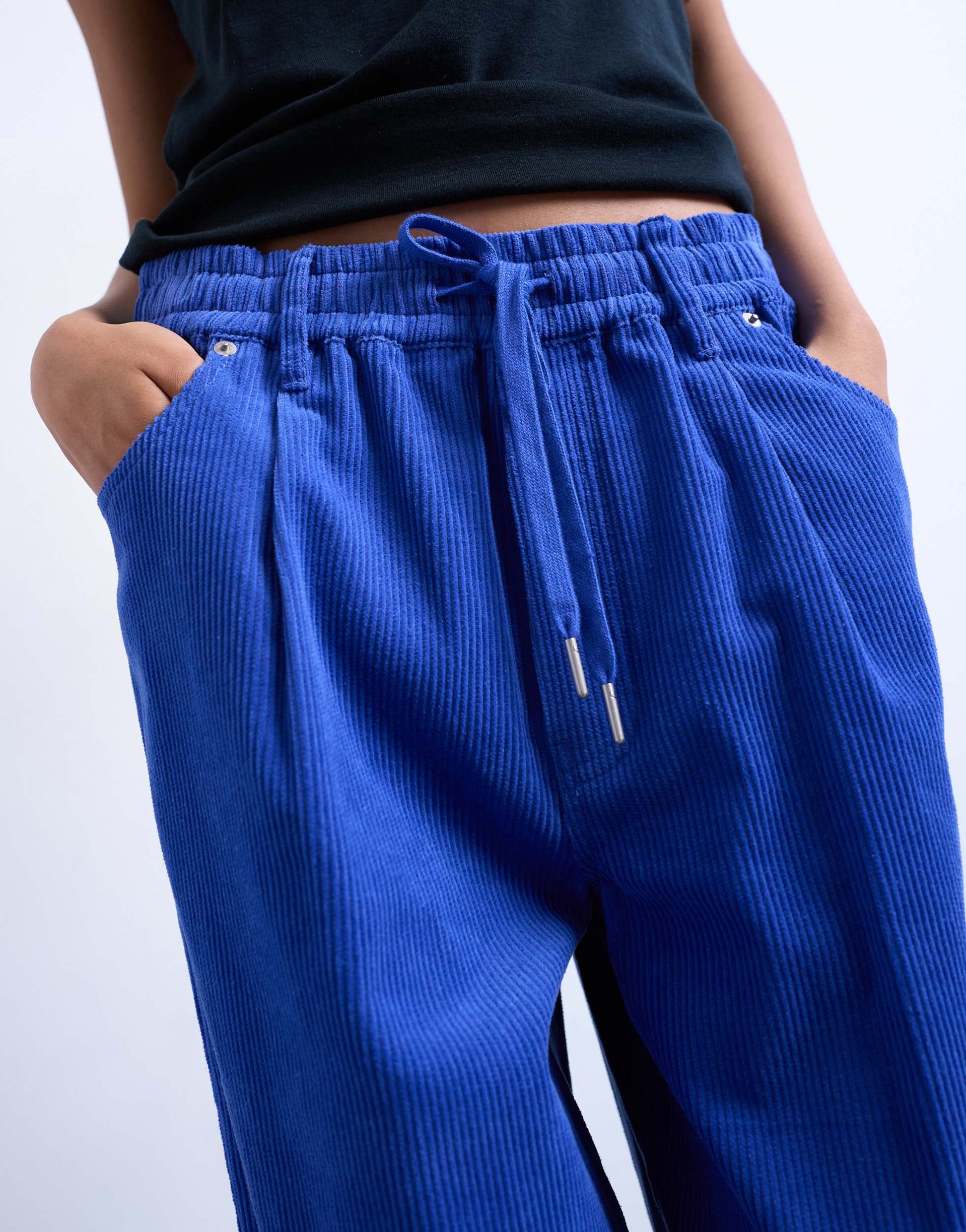 Topshop cord wide leg trouser with drawcord in cobalt