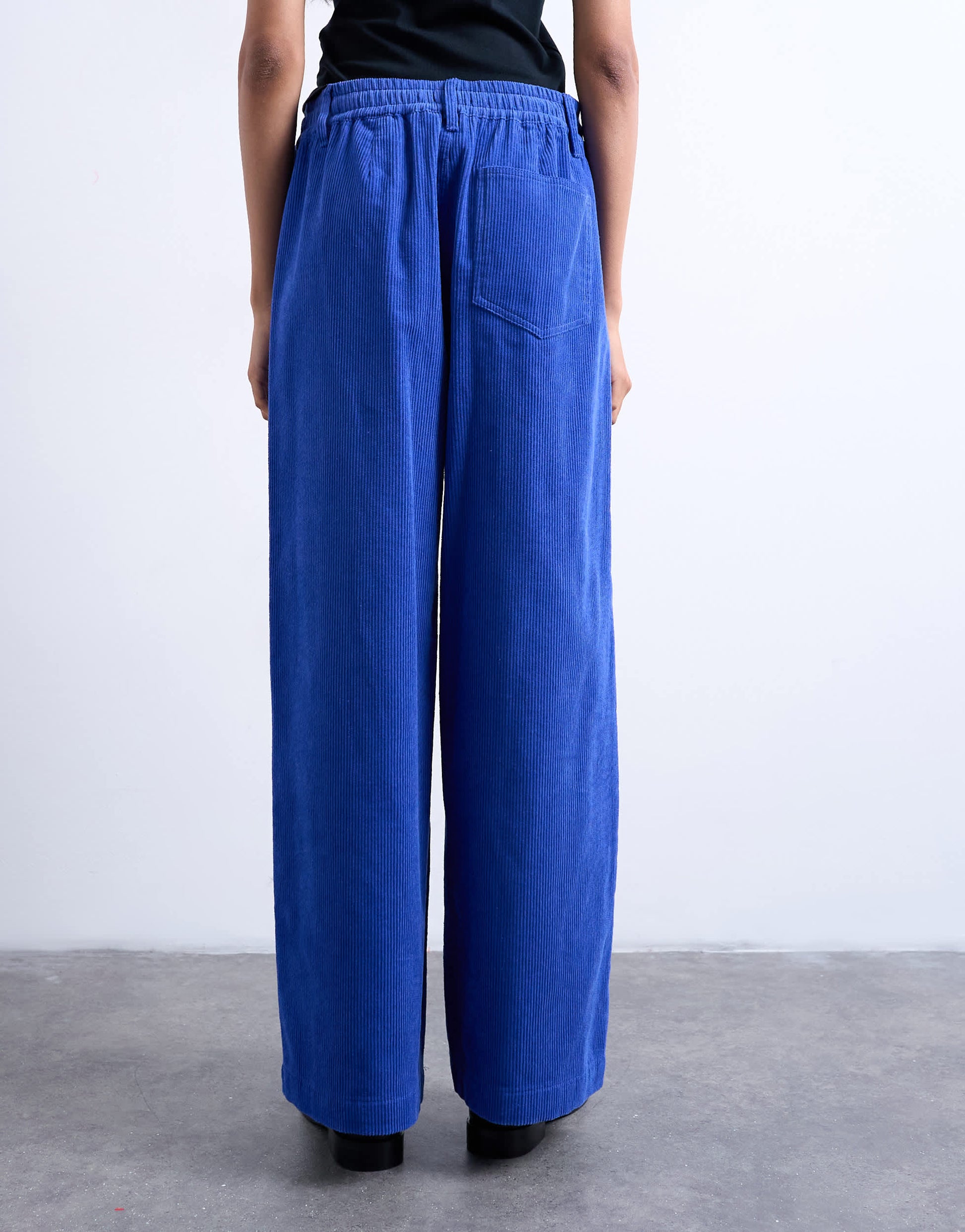 Topshop cord wide leg trouser with drawcord in cobalt