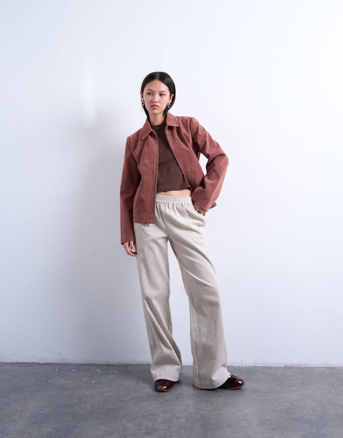 Topshop cord pull on jogger in stone