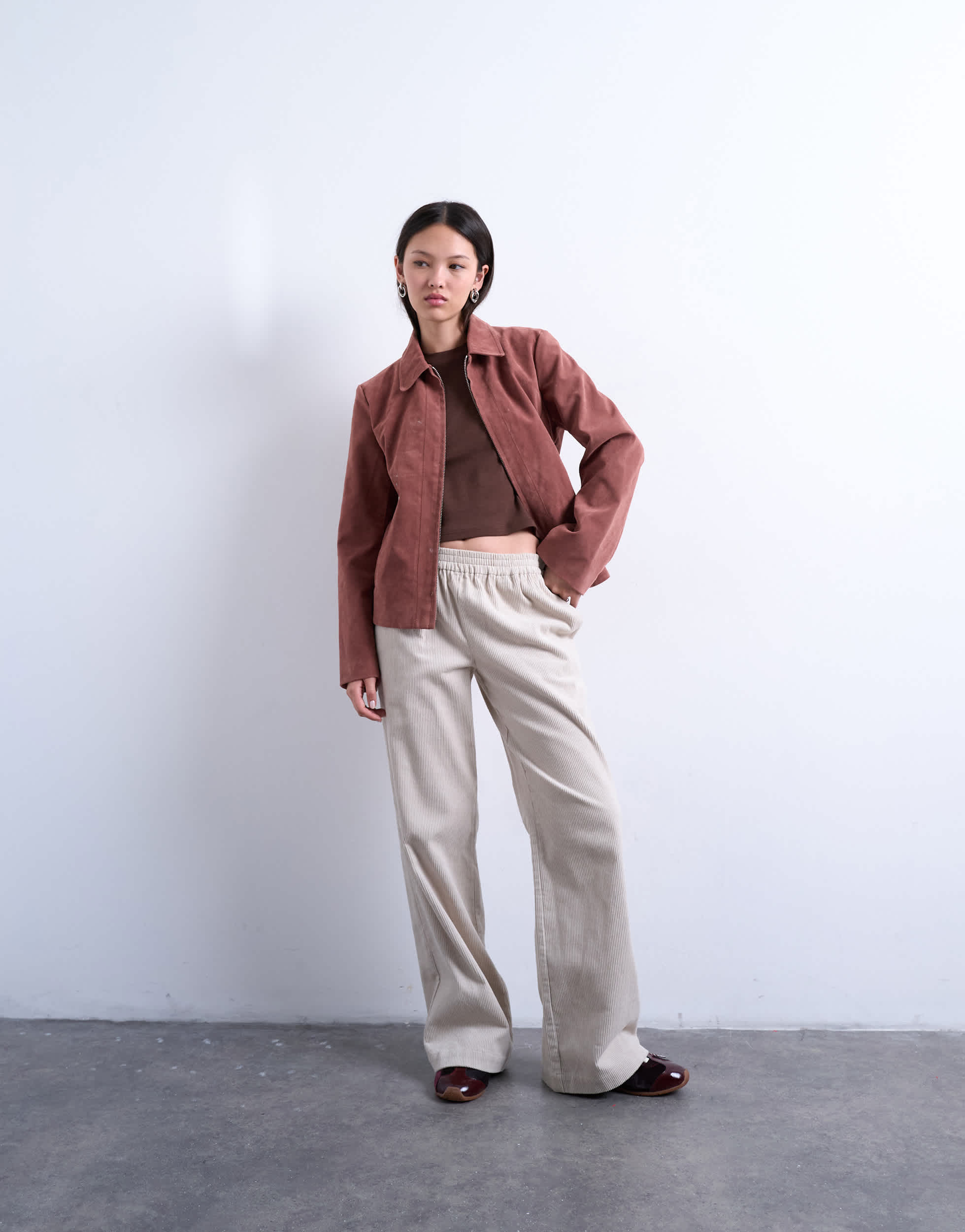 Topshop cord pull on jogger in stone