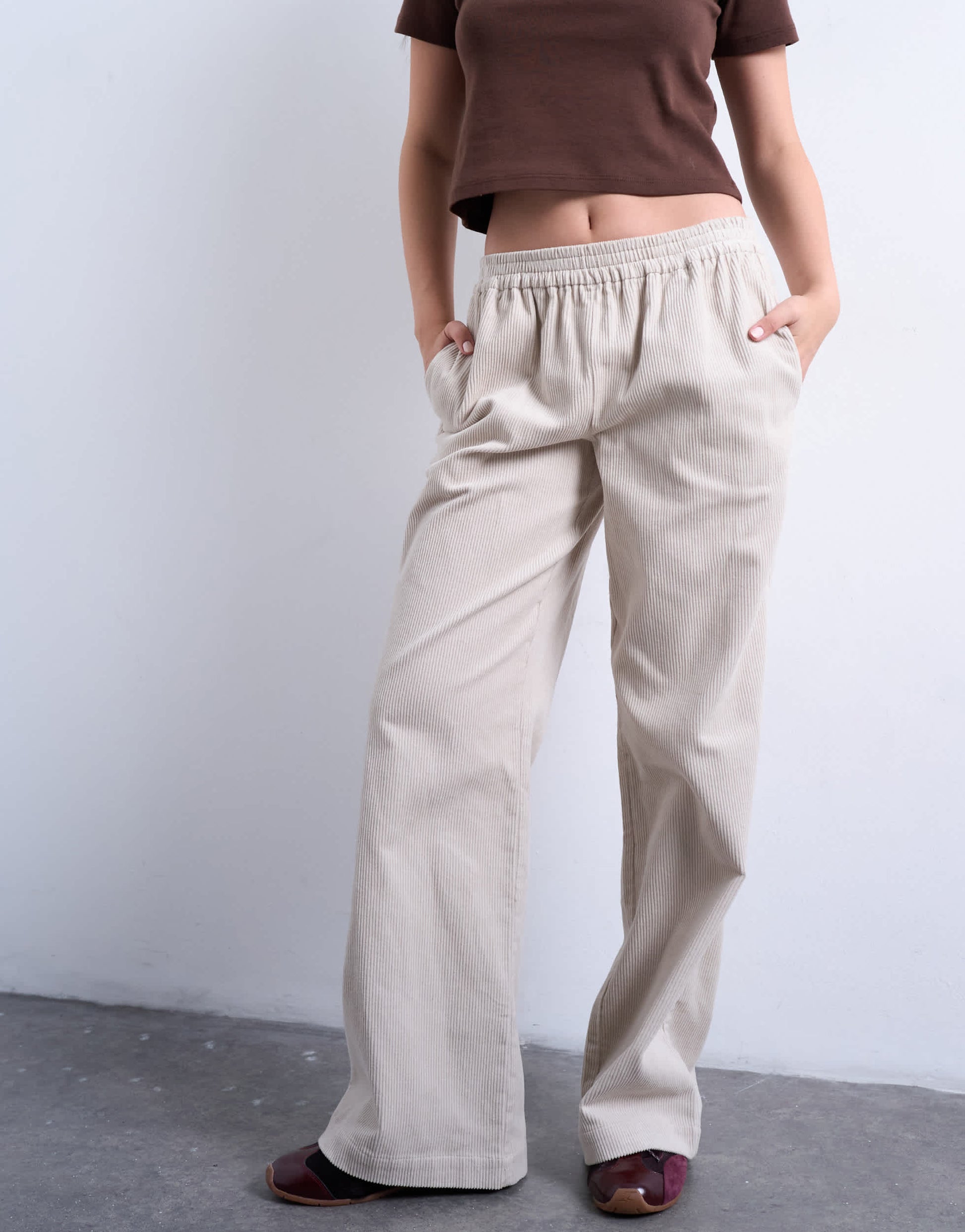 Topshop cord pull on jogger in stone