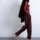 Topshop sequin tailored trouser in burgundy