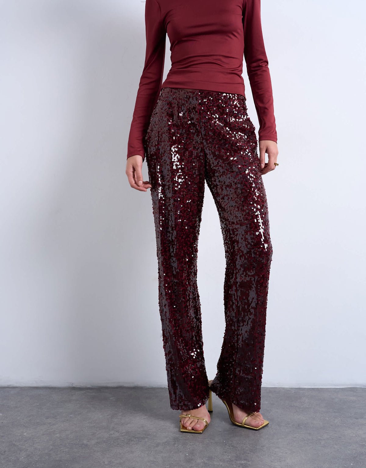 Topshop sequin tailored trouser in burgundy