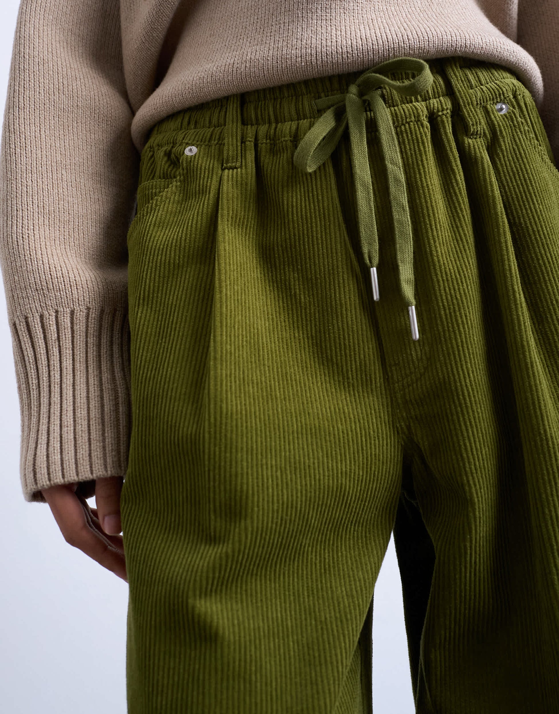 Topshop cord wide leg trouser with drawcord in green