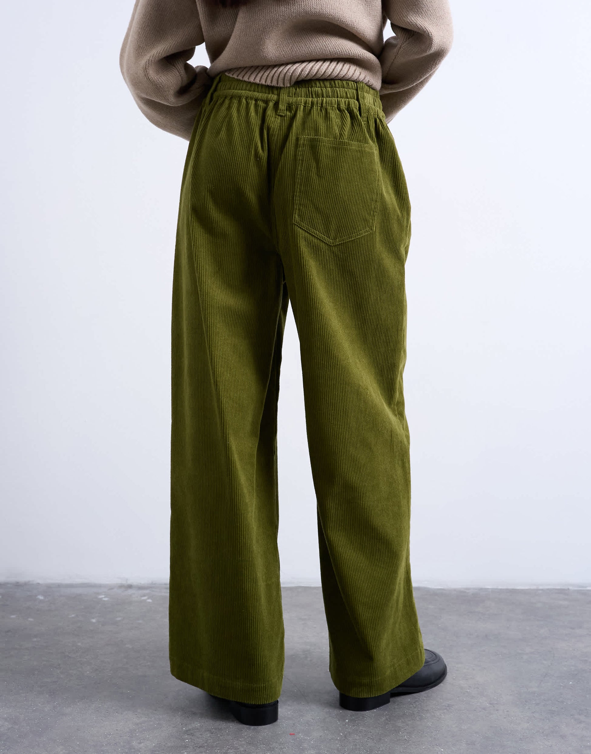 Topshop cord wide leg trouser with drawcord in green