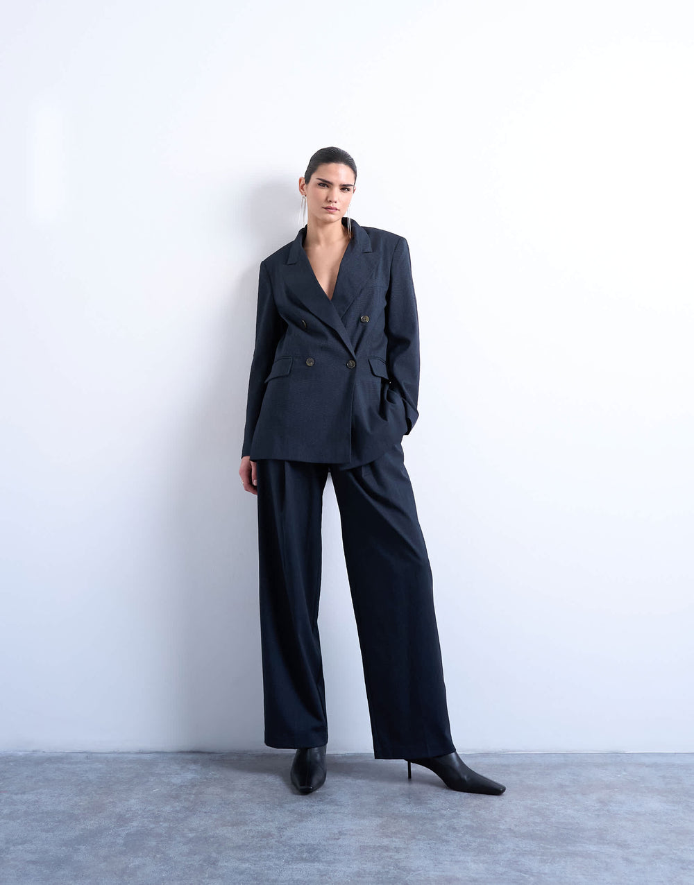 Topshop co ord subtle pinstripe low rise buckle detail trouser in navy