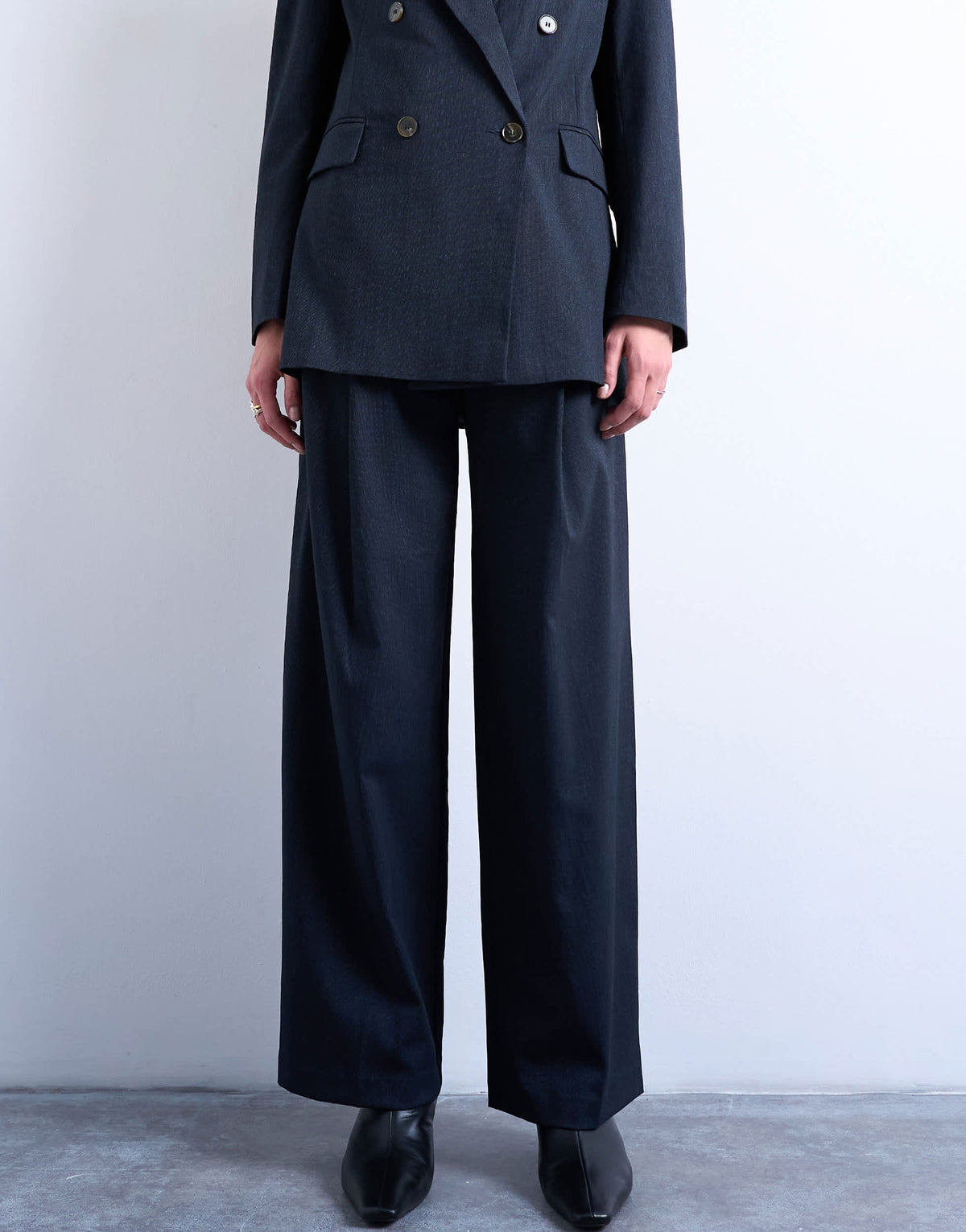 Topshop co ord subtle pinstripe low rise buckle detail trouser in navy