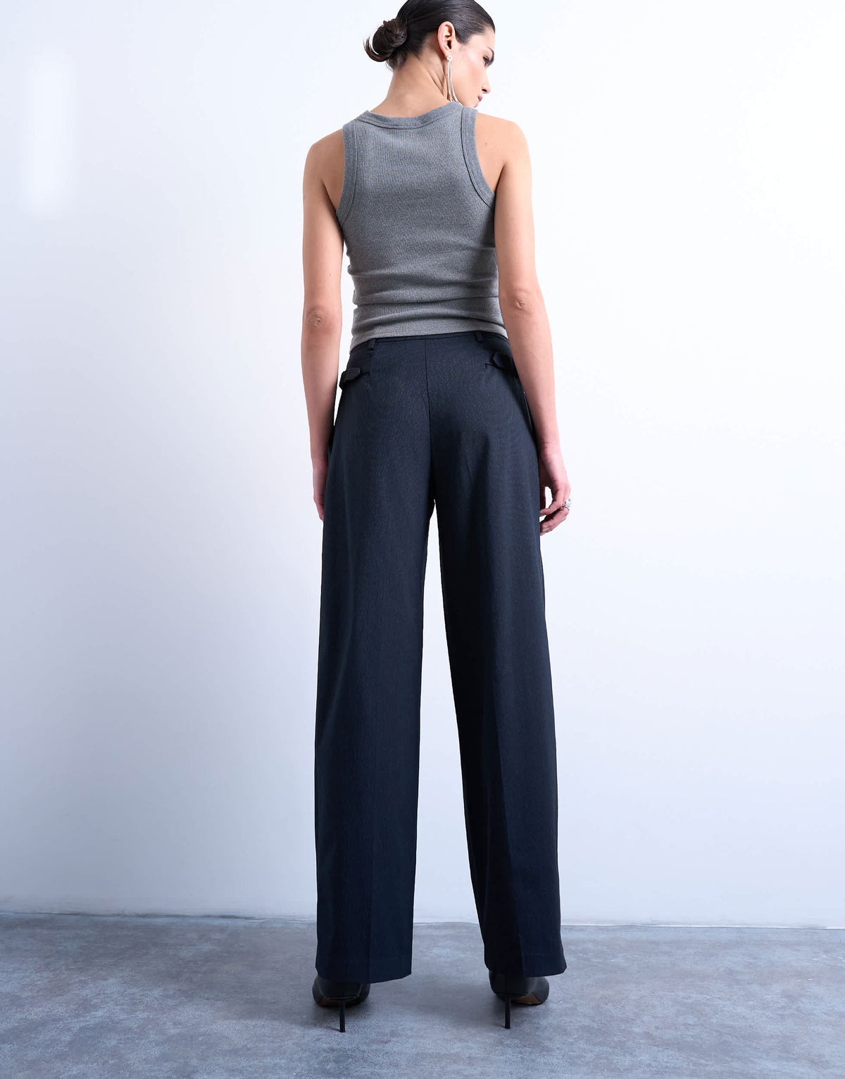 Topshop co ord subtle pinstripe low rise buckle detail trouser in navy