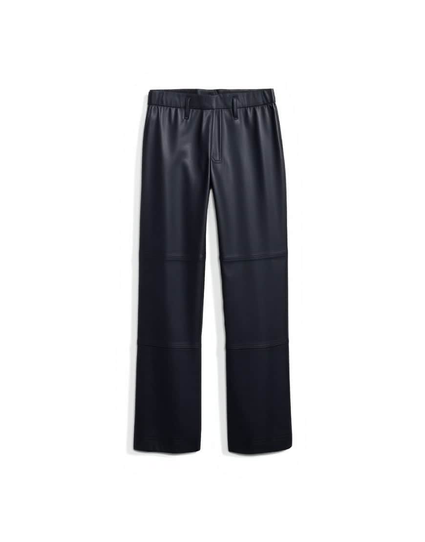 Topshop faux leather seam detail straight leg trouser in black
