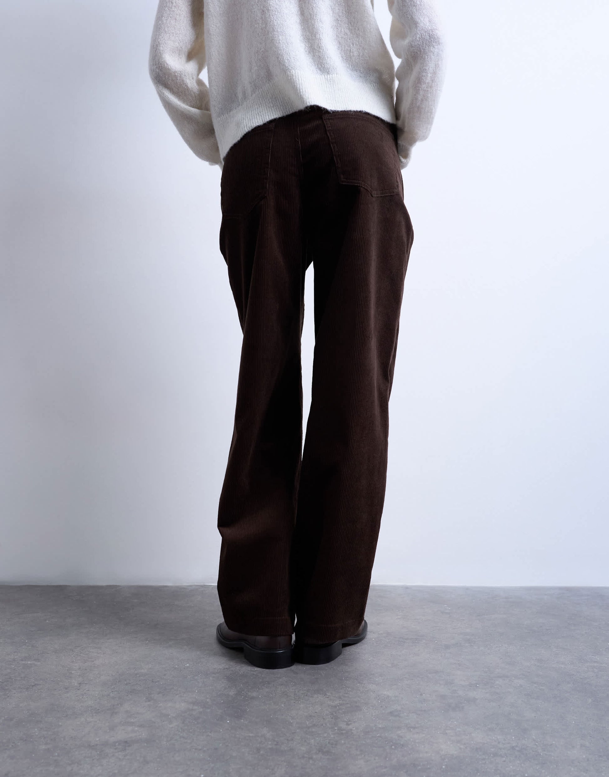 Topshop cord slouchy low slung trouser in chocolate
